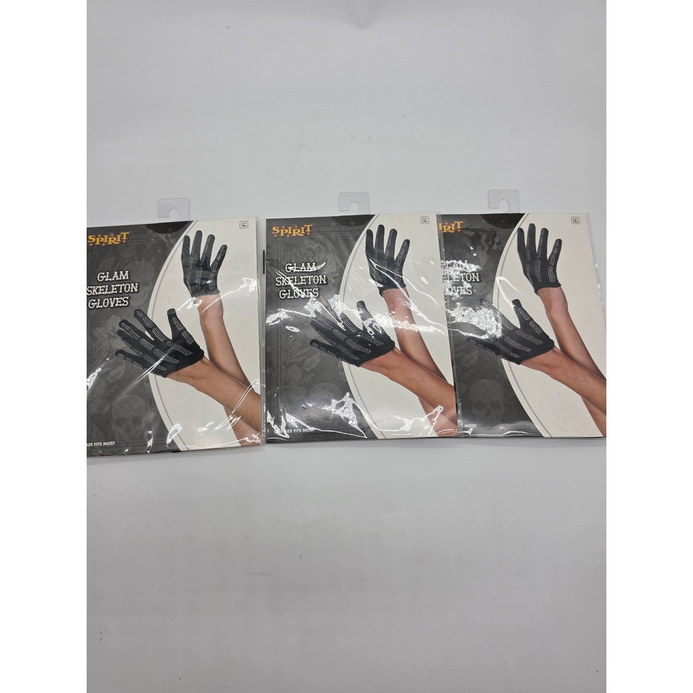Spirit Halloween Glam Skeleton Gloves 3 Pack Black Rhinestone One Size Fits Most